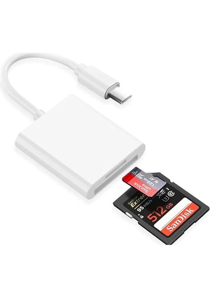 Type-C To Sd-Microsd Kart Okuyuculu Kamera Adaptörü - Beyaz - AL4116