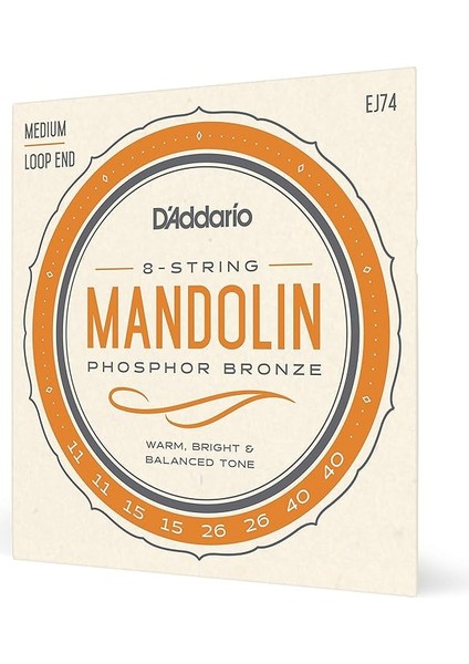 Mandolin Telleri, Fosfor Bronz, EJ74, Orta Kalınlık 11-40, 8 Tel Seti, 1’li Paket