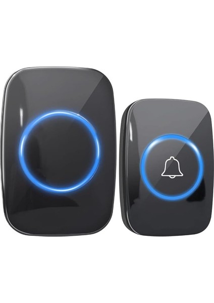 Kablosuz Uzaktan Kumandalı Kapı Zili Mavi LED Işıklı 60 Melodi 300 M Menzil Ev Ofis Depo, Logosuz Tasarım, Hasta Yaşlı ve Bakıma Muhtaçlar Için Acil Çağrı Butonu, Tak Çalıştır, Siyah