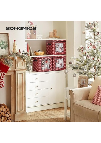 Saklama Kutuları, 3'lü Set, Katlanır Kutular, Kutu Başına 64 Küçük Bölme, Esnek Ayırma Duvarları, 30,5 x 30,5 x 30,5 Cm, Kırmızı, Kar Tanesi Desenli RFB029R01 fırsatları