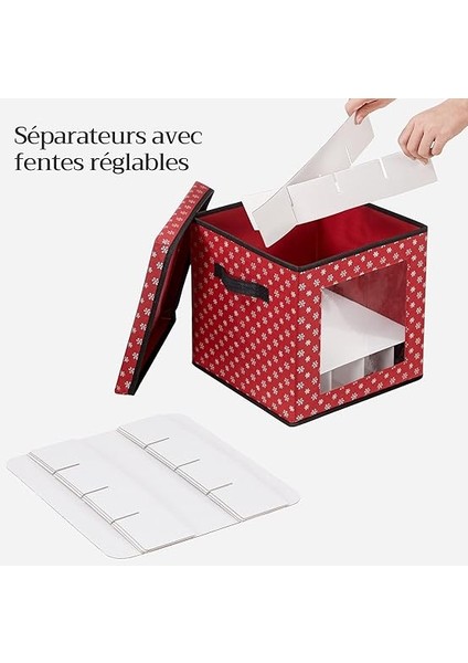 Saklama Kutuları, 3'lü Set, Katlanır Kutular, Kutu Başına 64 Küçük Bölme, Esnek Ayırma Duvarları, 30,5 x 30,5 x 30,5 Cm, Kırmızı, Kar Tanesi Desenli RFB029R01 indirimleri