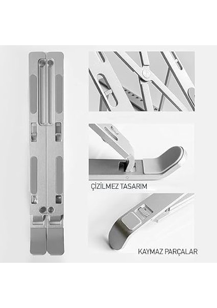 Kılıflı Laptop Standı Alüminyum Notebook Tablet Stant Kaymaz Metal Dizüstü Bilgisayar Standı Tüm Laptoplara Uyumlu 7 Kademeli modelleri