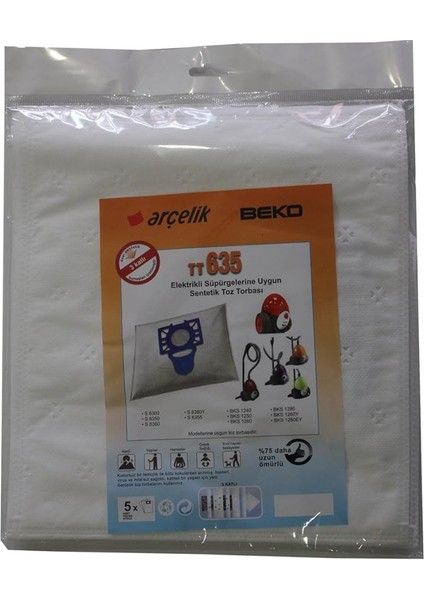 - Arçelik S 6355 Elektrikli Süpürgeye Uygun Sentetik Toz Torbası
