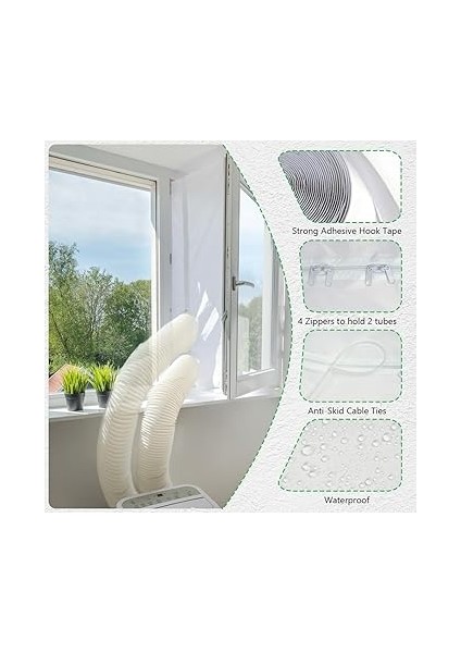 Klima Pencere Contası, 300 cm Taşınabilir Kit Tüm Mobil Klimalar Için Evrensel Pencere Conta, Çift Fermuarlı, Kolay Montajlı, Beyaz indirimleri