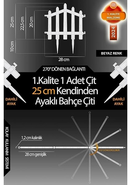 Plastik Bahçe Çiti ve Peyzaj Çiti 1 Adet Çit (Y: 25 Cm/g: 25 Cm) Toprak Ayaklı modelleri