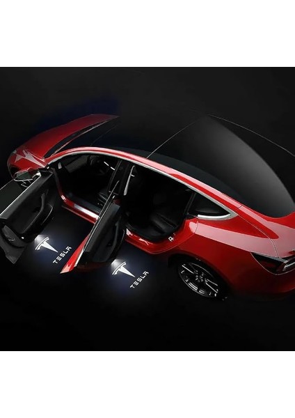Tesla Juniper Model Y ile Uyumlu Araç Kapısı Hd LED Projektör Işığı (Logo + Tesla Yazısı) - Yüksek Çözünürlük