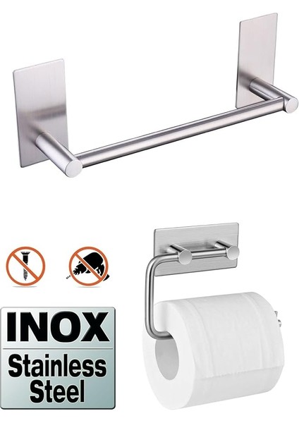 Paslanmaz Çelik 30CM Havluluk ve Tuvalet Kağıtlığı Set - Inox - Kendinden Yapışkanlı fırsatları