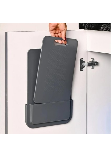 Pro Kitchen Serisi Dolaba &amp; Fayansa Yapışkanlı Hazneli 2'li Kesme Tahtası Silikon