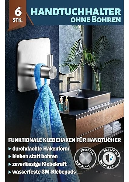 Delmeden Havlu Askısı, 6 Adet Set Halinde – Paslanmaz Çelik Banyo Havlu Askısı, Ekstra Güçlü Yapışkan Kanca, Banyo, Mutfak Için Kanca, Su Geçirmez Kanca, Kendinden Yapışkanlı, Çok Yönlü Havlu fiyatları