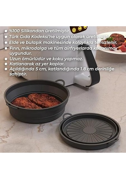 Katlanabilir Airfryer Pişirme Kabı, Silikon Pişirme Kalıbı, 6 Litreye Kadar Tüm Cihazlara Uygun (1 Adet) (Siyah) modelleri