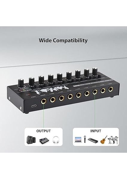 Kanal Ses Mikseri Mono/stereo Anahtarlama Ses Mikseri Seviye Göstergesi Işığı ile 6.35MM Trs/ts Giriş Metal Demir Kabuğu Tip-C Ses Işlemci Karıştırıcı Gitar Bas Için Bağımsız fiyatları