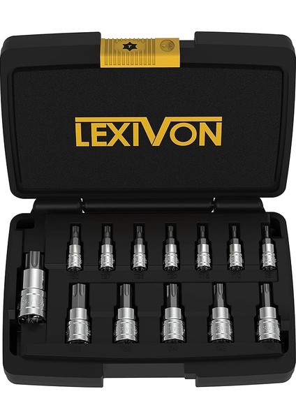 Torx Bit Lokma Anahtar Seti, Boyutlar: T8, T10, T15, T20, T25, T27, T30, T40, T45, T47, T55, T60 Torx Vidaları Için Bit Seti, Sürücü Boyutu: 1/4", 3/8", 1/2" (LX-143)