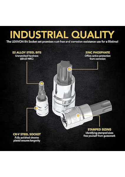 Torx Bit Lokma Anahtar Seti, Boyutlar: T8, T10, T15, T20, T25, T27, T30, T40, T45, T47, T55, T60 Torx Vidaları Için Bit Seti, Sürücü Boyutu: 1/4", 3/8", 1/2" (LX-143) fırsatları