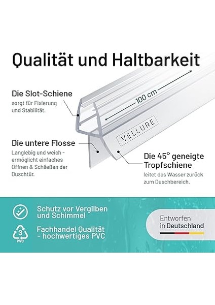 Duş Contası - Yeni Premium Conta Duş Cam Kapı - Uzun Ömürlü Duş Kapısı Contası Altta, Duş Kapıları Için Kauçuk Dudaklar, Polivinil Klorürden (1x Cam Kalınlığı 8 mm Için - Evrensel Uzunluk 100 indirimleri