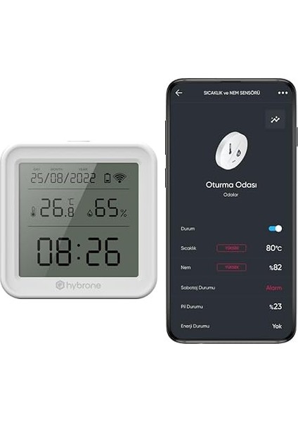 Akıllı Wi-Fi LCD Ekranlı Sıcaklık ve Nem Sensörü, Gerçek Zamanlı Sıcaklık ve Nem Verileri, Uygulama Üzerinden Anında Bildirim