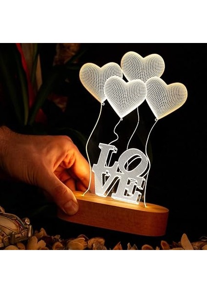 Yazılı Kalpli 3D LED Lamba USB Bağlantılı Sarı Işık fiyatları