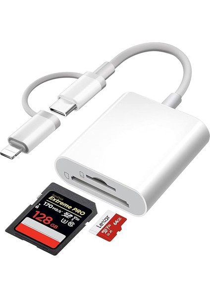 iPad Için Sd Kart Okuyucu, iPhone Adaptörüne Dijital Kamera, 2'si 1 Arada Hafıza Kartı Okuyucu Adaptörü, Sd ve Tf Kart Yuvalı Fotoğraf Hafıza Kartı Adaptörü, Uygulama Gerektirmez Tak ve