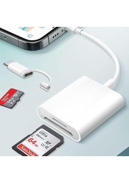 iPad Için Sd Kart Okuyucu, iPhone Adaptörüne Dijital Kamera, 2'si 1 Arada Hafıza Kartı Okuyucu Adaptörü, Sd ve Tf Kart Yuvalı Fotoğraf Hafıza Kartı Adaptörü, Uygulama Gerektirmez Tak ve fırsatları