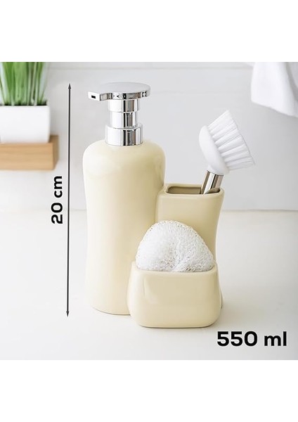277745 Tezgah Üstü Krem Sıvı Sabunluk Fırçalı Süngerlikli Sabunluk (550ML) 20CM fırsatları