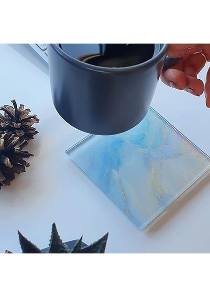 4'lü Takım | Cam Bardak Altlığı | 10CM x 10CM | (Supreme Mermer) fırsatları