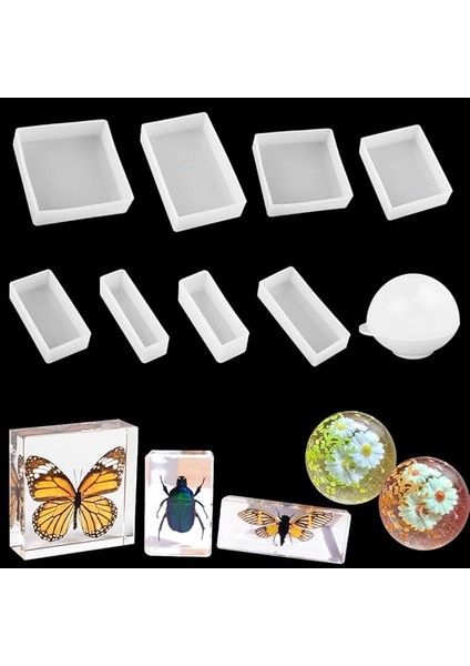 9 Paket Cuboid Silikon Kalıp Dikdörtgen Reçine Kalıp Kare Epoksi Kalıp Döküm Kalıp Reçine Kalıp Dıy Kağıt Ağırlığı Numune