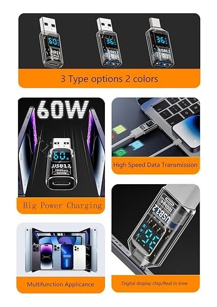Revolution USB 3.2 To Type C Dönüştürücü 60W Hızlı Şarj 10GBPS Veri Transferi Dijital Ekran Otggf indirimleri