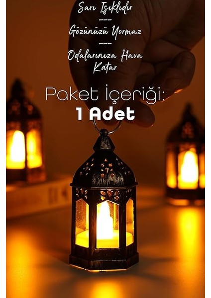 Mum Retro Sokak Lambası Tip Dumansız Pilli Alevli Dekoratif Yapay Mum Işıldak Siyah 1036-5 modelleri