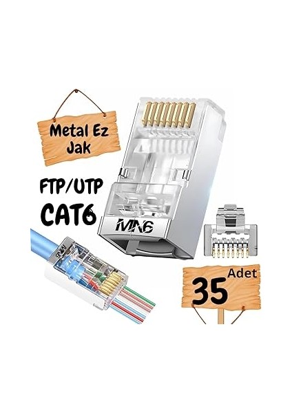 M117XF Cat6 Jack/35 Adet-Metal Ez/yeni Nesil RJ45 Cat6-8p/8c Açık Uçlu/cat6 Konnektör (Cat6 Metal Ez Jack, 35) fiyatları