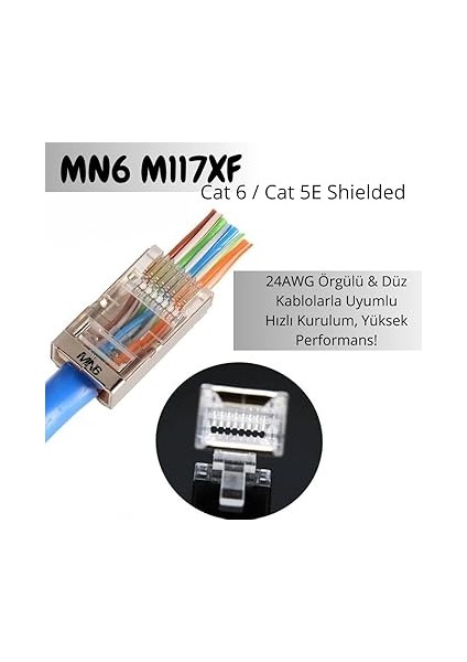 M117XF Cat6 Jack/35 Adet-Metal Ez/yeni Nesil RJ45 Cat6-8p/8c Açık Uçlu/cat6 Konnektör (Cat6 Metal Ez Jack, 35) fırsatları