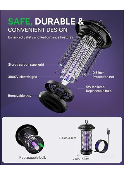Sinek Öldürücü - 3800V Ultra Güçlü Sinek, Haşere ve Böcek Öldürücü, 185 M² Etki Alanı, 60 Adet 5W Güçlü Led, Uv Yüksek Voltajlı Sinek Öldürücü Lamba, Elektrikli Asılabilir Sivrisinek Kovucu indirimleri