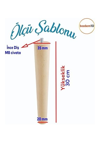 Ahşap Mobilya Koltuk Kanepe Sehpa Masa Ayağı Ayakları M8 Civatalı 30 cm + Bağlantı Aparatlı 8'li Set fiyatları