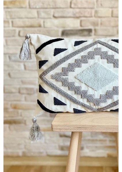 Punch Işlemeli Tekli Dekoratif Özel Tasarım Gri Kırlent Kılıfı (Panç) Geometrik2 30 x 50 SWITANM67 fiyatları