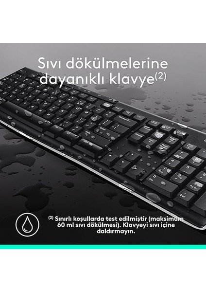 MK270 Kablosuz Klavye Mouse Seti, Tam Boyutlu, Sağ ve Sol Elle Kullanıma Uygun Mouse, 10 M Kullanım Mesafesi, Sıvı Dökülmesine Dayanıklı, Türkçe Q Klavye, Siyah indirimleri
