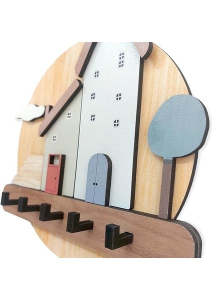 Art &amp; Decoration Pastel Renkli Evler Ahşap Anahtarlık Hol Antre Askılık Duvar Dekor fırsatları