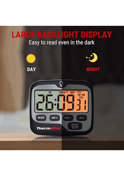 TM01 Dijital Mutfak Zamanlayıcısı, Geri Sayım ve Kronometre, Ayarlanabilir Sesli Alarm ve Geniş Arkadan Aydınlatmalı LCD Ekranlı Manyetik Zamanlayıcı Saat fırsatları
