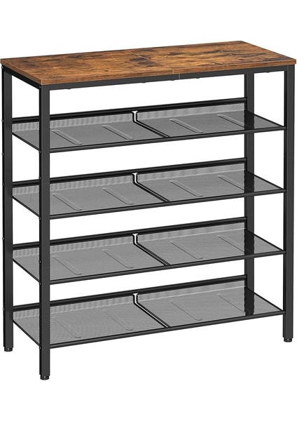 Ayakkabı Rafı 5 Katlı Ayakkabı Dolabı Açık Ayakkabı Rafı Ayakkabı Rafı 75 x 28 x 93 cm Çantalar Için Büyük Yüzey Giriş Koridoru Metal Endüstriyel Tasarım Vintage Kahverengi Siyah LBS038B01