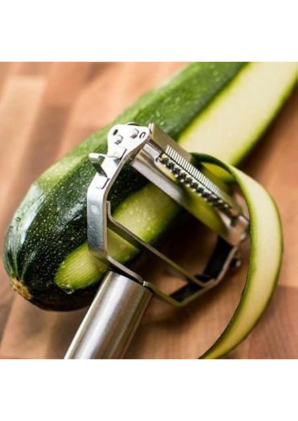 Paslanmaz Çelik Silikon Saplı Soyucu ve Jülyen Dilimleyici, 4 Yönlü Pratik Sebze Kesici, Çok Amaçlı Mutfak Dilimleyici indirimleri