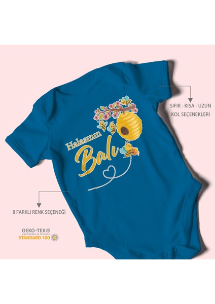 Halasının Balı Baskılı Bebek Zıbını – Çıtçıtlı Body 8 Renk | %100 Pamuk Kısa Kol