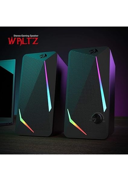 GS510 Waltz Rgb Masaüstü Hoparlörler, LED Arka Aydınlatmalı 2.0 Kanallı Pc Stereo Hoparlörler, Gelişmiş Bas ve Kolayca Erişilebilen Ses Kontrolü, USB ve 3,5 mm Kablo ile fiyatları