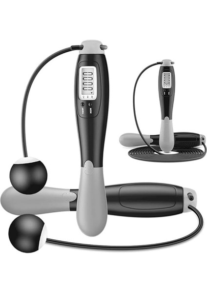 Çift LED Dijital Sayaçlı 4 Modlu Akıllı Çelik Ip Atlama Fitness Kondsiyon Gri