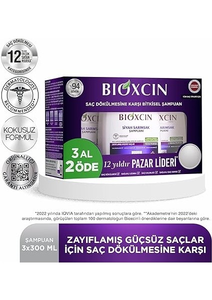 Siyah Sarımsak 3 Al 2 Öde Saç Dökülmesine Karşı Bitkisel Şampuan (3 x 300 Ml) fiyatları