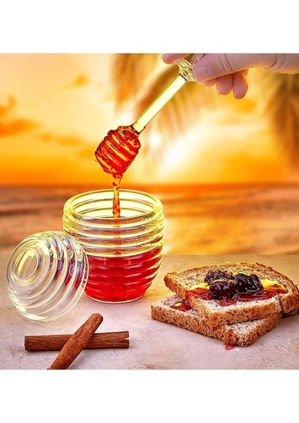 Şekilli Kaşıklı 3 Parça Kristal Bal Kavanozu Mika Kavanoz Bal ve Reçel Kavanoz Kahvaltılık