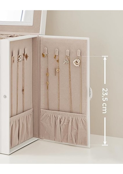 Mücevher Kutusu, 6 Seviyeli Büyük Mücevher Kutusu, Menteşeli Yan Kapılı Mücevher Kutusu, Çekmeceler, Ayna ve Kilit, Yüzükler, Küpeler Için, Beyaz JBC152W01 fırsatları