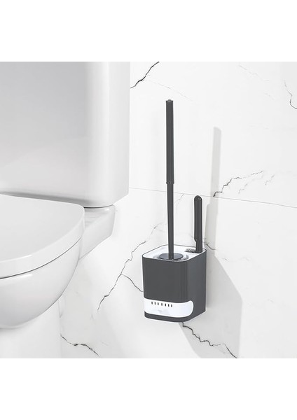 2027 Pratik Temizlik Tuvalet Fırçalığı Banyo Tuvalet Fırçası Wc Fırçası - Antrasit Beyaz