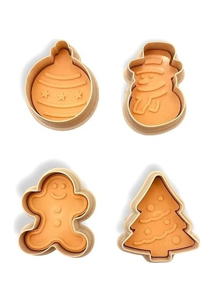 Şekilli Adam Çam Ağacı Basmalı Kurabiye Kalıbı Gingerbread Man Desenli Şeker Hamuru Kesici Aparat (Konsept 1, Krem-Turuncu) fiyatları