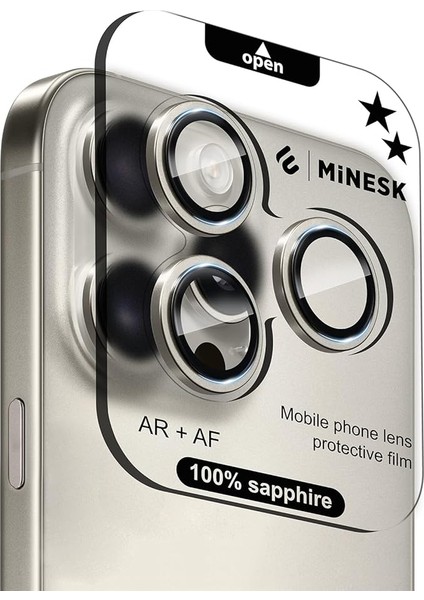 iPhone 15 Pro / 15 Pro Max ile Uyumlu Orijinal Safir Cam (%99.9 Saflıkta Gerçek Safir) Cihazın Kendi Lensleri ile Aynı Materyal Lens Koruyucu Kamera Camı (Titanyum)