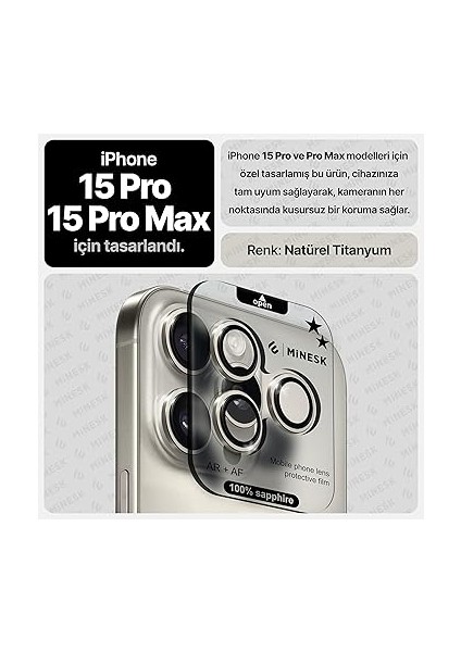 iPhone 15 Pro / 15 Pro Max ile Uyumlu Orijinal Safir Cam (%99.9 Saflıkta Gerçek Safir) Cihazın Kendi Lensleri ile Aynı Materyal Lens Koruyucu Kamera Camı (Titanyum) fiyatları