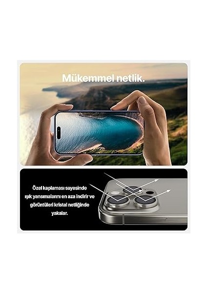 iPhone 15 Pro / 15 Pro Max ile Uyumlu Orijinal Safir Cam (%99.9 Saflıkta Gerçek Safir) Cihazın Kendi Lensleri ile Aynı Materyal Lens Koruyucu Kamera Camı (Titanyum) indirimleri