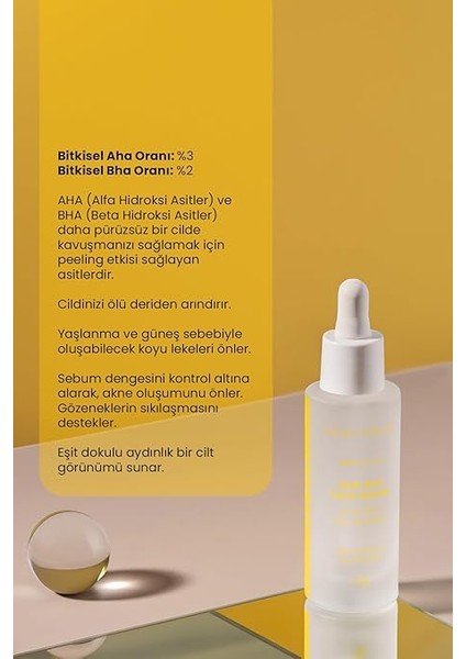 Natural Aha Bha Yüz Serumu Cilt Tonu Eşitleyici Canlandırıcı ve Peeling Etkili 30 ml fiyatları