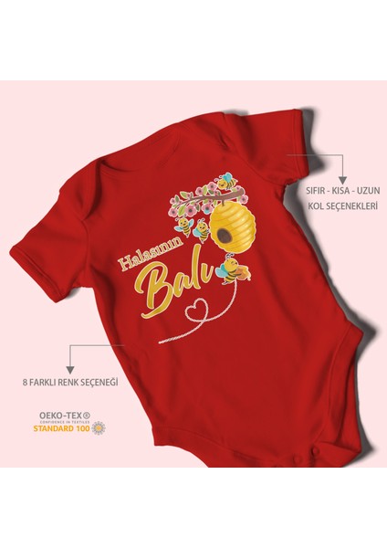 Halasının Balı Baskılı Bebek Zıbını – Çıtçıtlı Body 8 Renk | %100 Pamuk Kısa Kol